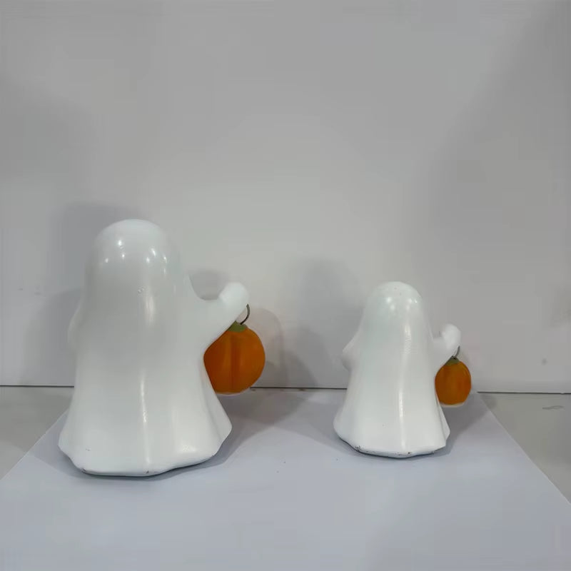 Halloween Cute Ghost Carrying Pumpkin Ornament White Orange Resin Home Decor Party Bar Desktop Mood Status Craft Festival Props