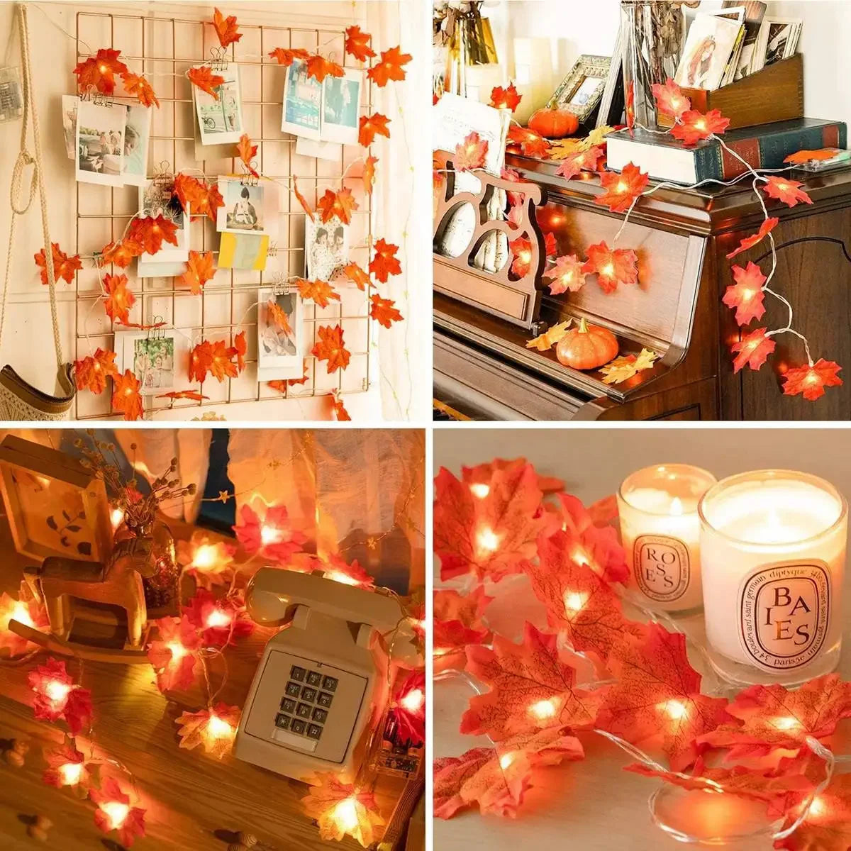 1PC 10/20/40LED Halloween Red Maple Leaf Light String,Battery Powered(Without Battery),Used for Autumn Harvest Decoration