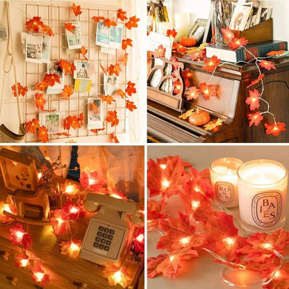 1PC 10/20/40LED Halloween Red Maple Leaf Light String,Battery Powered(Without Battery),Used for Autumn Harvest Decoration