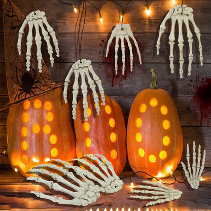 2Pcs Halloween Realistic Life Size Skeleton Hands Plastic Fake Human Hand Bone Zombie Party Terror Scary Props Halloween Decor