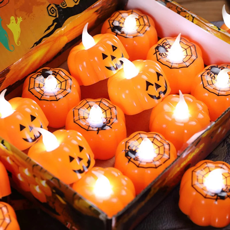 24/1Pcs LED Halloween Pumpkin Candle Lights with Battery Flameless Electronic Candles Lamps for Halloween Party Decor Lighting