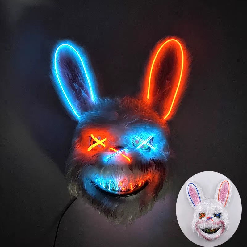 LED Bloody Rabbit Mask Horror Dance Masquerade Cosplay Decoration Cool Glowing Killer Rabbit Mask Scary Bloody Bear Mask for Men