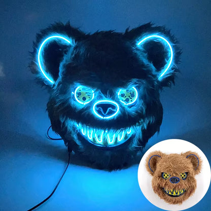LED Bloody Rabbit Mask Horror Dance Masquerade Cosplay Decoration Cool Glowing Killer Rabbit Mask Scary Bloody Bear Mask for Men