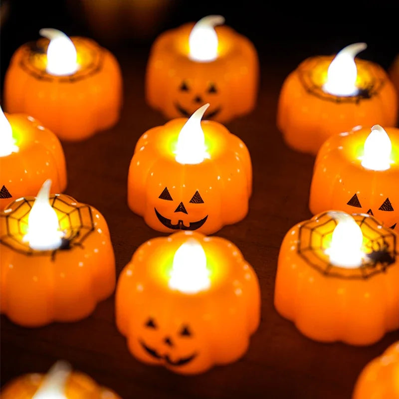24/1Pcs LED Halloween Pumpkin Candle Lights with Battery Flameless Electronic Candles Lamps for Halloween Party Decor Lighting