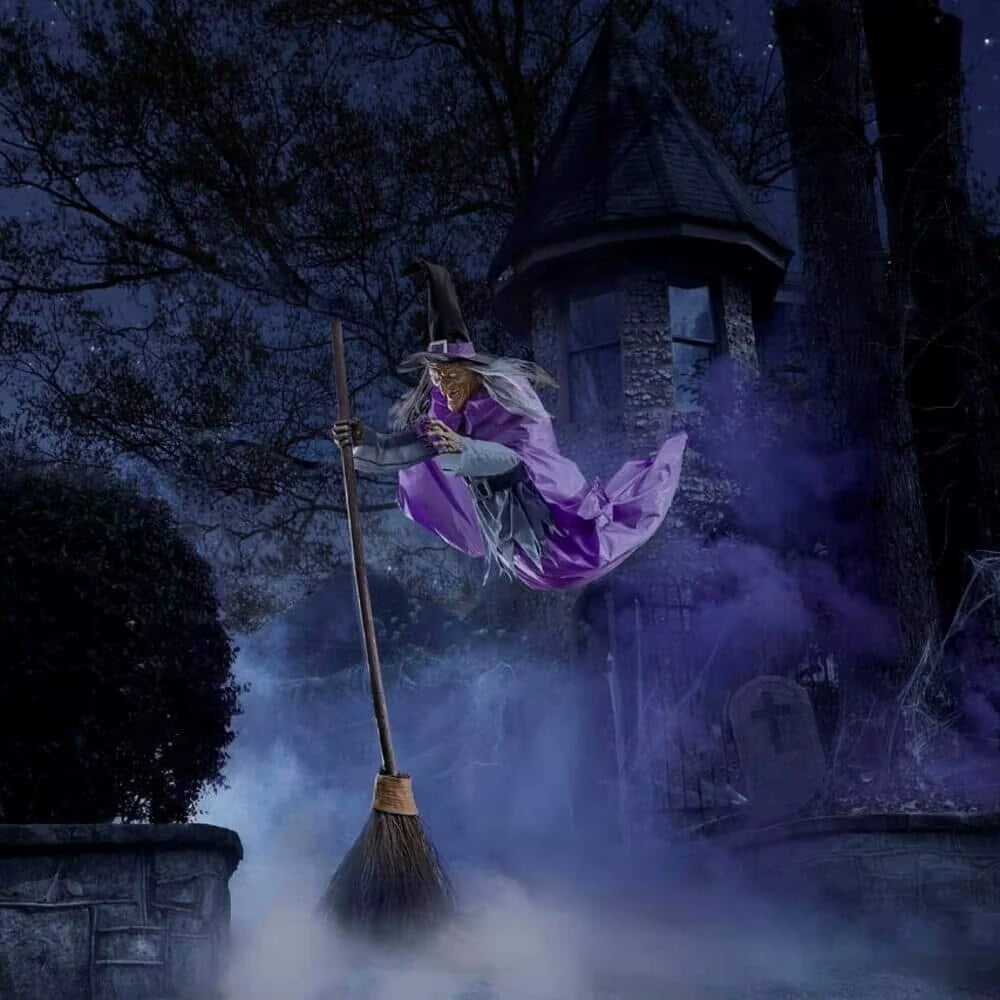 Halloween Decorations Outdoor ,12Ft Flying Witch , Sound & Touch Activated Sensor ,Animatronic Scary, Halloween House Ornament