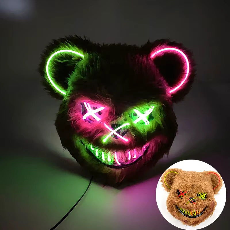 LED Bloody Rabbit Mask Horror Dance Masquerade Cosplay Decoration Cool Glowing Killer Rabbit Mask Scary Bloody Bear Mask for Men