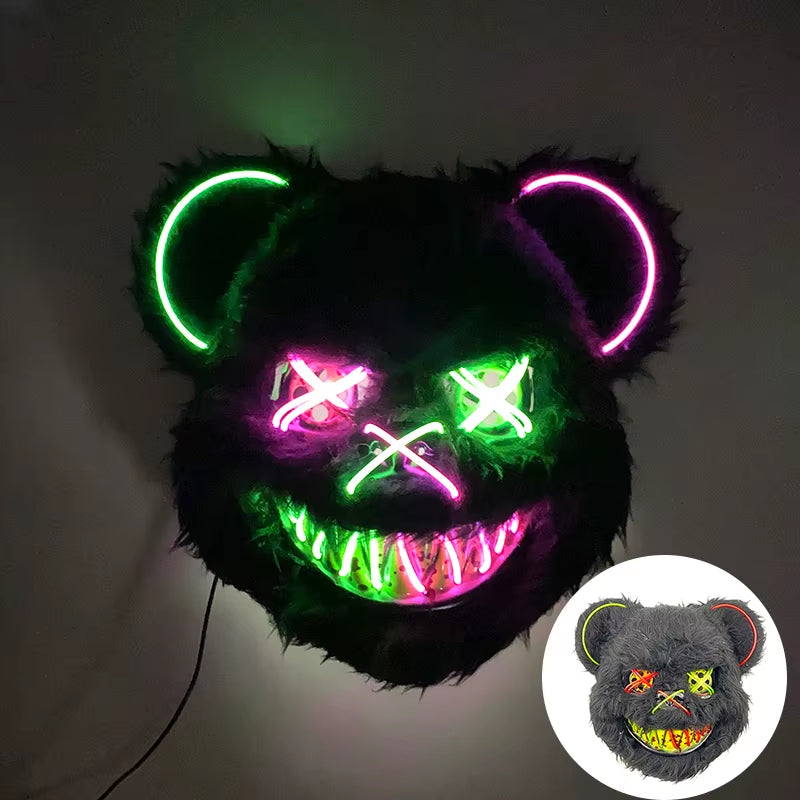 LED Bloody Rabbit Mask Horror Dance Masquerade Cosplay Decoration Cool Glowing Killer Rabbit Mask Scary Bloody Bear Mask for Men