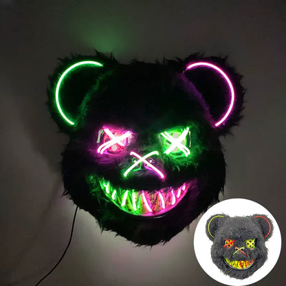 LED Bloody Rabbit Mask Horror Dance Masquerade Cosplay Decoration Cool Glowing Killer Rabbit Mask Scary Bloody Bear Mask for Men