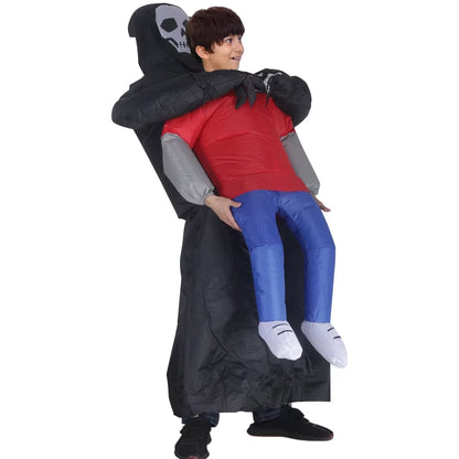 Adult Funny Inflatable Black Robe Mask Ghost Costume Props Halloween Day of the Dead Carnival Party Masquerade Cosplay