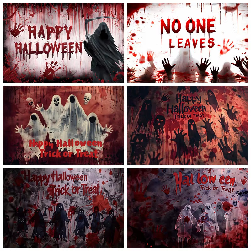 Happy Halloween Photography Backdrop Horror Ghost Trick or Treat Scary Bloody Handprint Kids Portrait Photographic Backgrounds