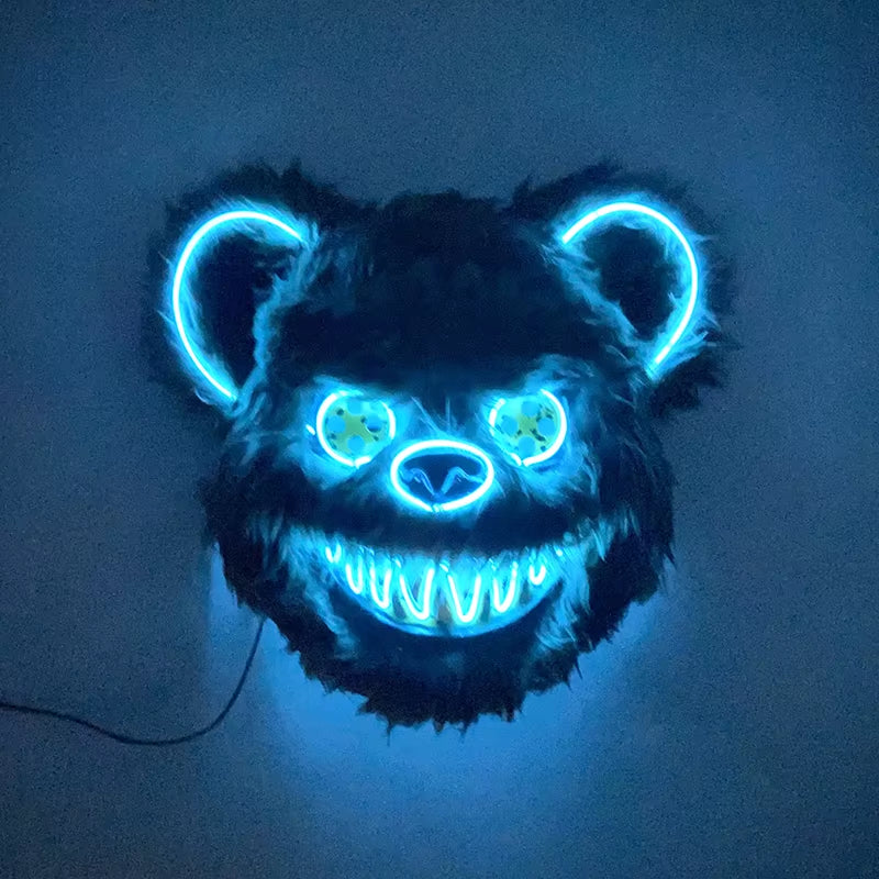 LED Bloody Rabbit Mask Horror Dance Masquerade Cosplay Decoration Cool Glowing Killer Rabbit Mask Scary Bloody Bear Mask for Men