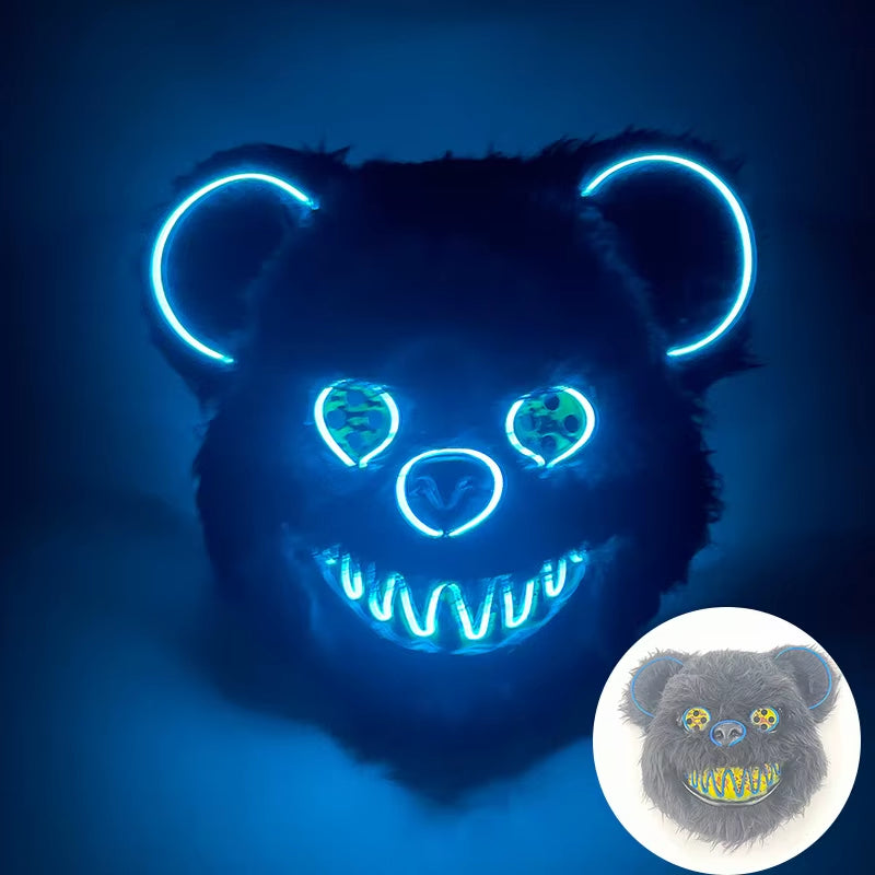LED Bloody Rabbit Mask Horror Dance Masquerade Cosplay Decoration Cool Glowing Killer Rabbit Mask Scary Bloody Bear Mask for Men