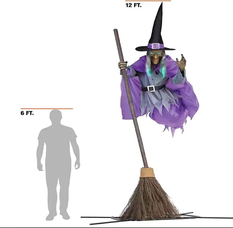 Halloween Decorations Outdoor ,12Ft Flying Witch , Sound & Touch Activated Sensor ,Animatronic Scary, Halloween House Ornament