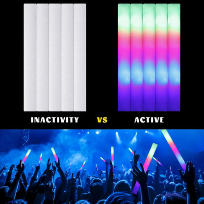 12/30/60Pcs LED Glow Sticks Bulk Colorful RGB Glow Foam Stick Cheer Tube Dark Light for Xmas Birthday Wedding Party Supplies