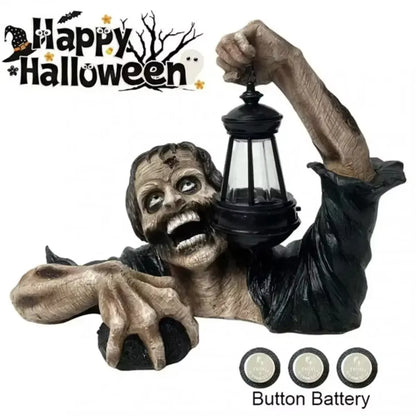 LED Zombie Lantern Halloween Crawling Horror Decor Scary Holding Lantern Zombie Outdoor Figurine Light Yard Lawn Garden Decorate