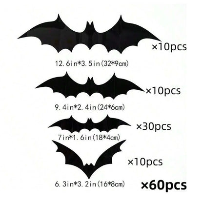 60Pcs 3D Waterproof Black Bats Wall Decor Halloween Decor