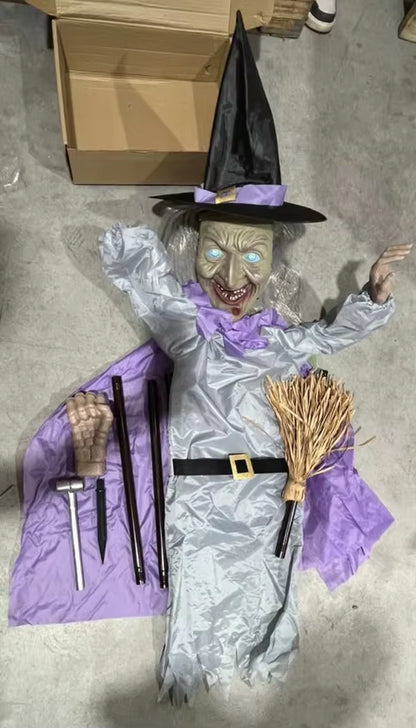 Halloween Decorations Outdoor ,12Ft Flying Witch , Sound & Touch Activated Sensor ,Animatronic Scary, Halloween House Ornament
